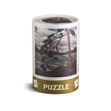  cylindrical puzzle box with a scenic design on a white background