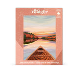 Villager puzzle box with a scenic illustration of a lake and canoe on a white background