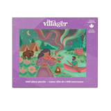 Villager 1000 piece puzzle packaging with illustration of a woman playing the flute and a man in a canoe.