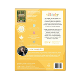 Product packaging with branding and text on a yellow background