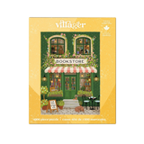 Villager bookshop puzzle packaging with a green bookshop illustration on a yellow background