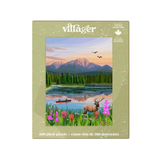 Villager puzzle box with a nature scene featuring a lake, mountains, and a deer.