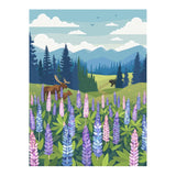 An illustration of a forest with a blue background