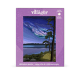 Villager puzzle box with a scenic design of a lake under a starry sky.