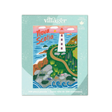 Villager Nova Scotia puzzle box with lighthouse illustration on a light blue background