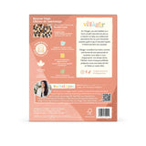 Back of a product packaging with branding and text on a white background