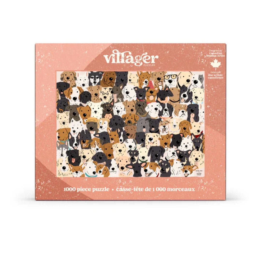 Villager 1000 piece puzzle box with dog pattern on a white background