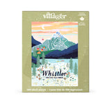 Illustrated puzzle  box of Whistler, British Columbia with mountains and lake.