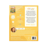 Back cover of a book with text and branding elements on a white background