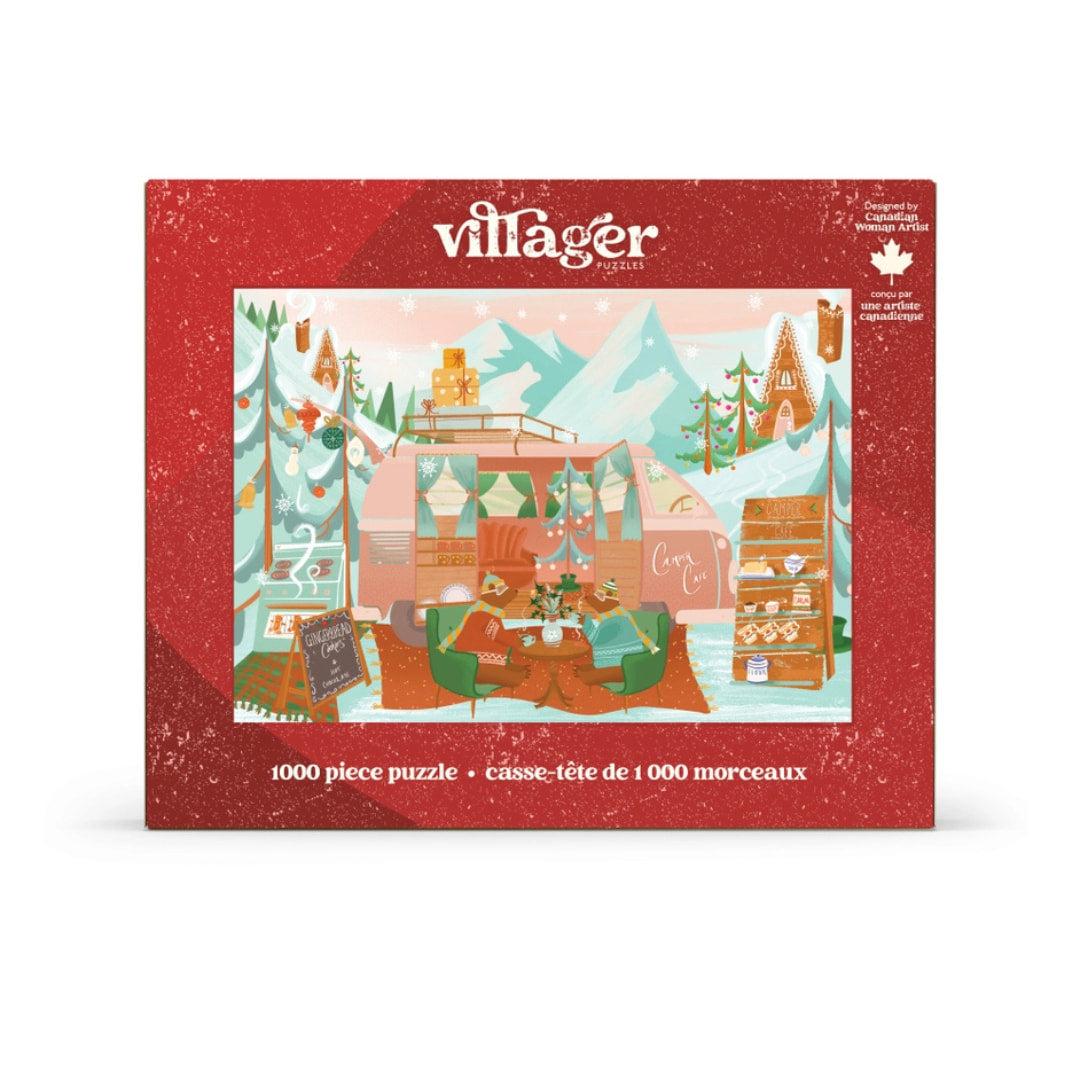 Villager puzzle box with Christmas-themed illustration 