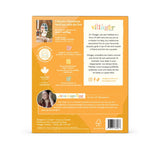 Back cover of a product packaging with text and branding on an orange background