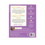 The back cover of a purple puzzle box titled 'Support women artists, one piece at a time' by Anja Janké, featuring English and French text, social media handles, a small photo of the author, and a barcode.