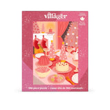 Villager Christmas puzzle box with festive scene illustration on a pink background