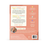 The back cover of a book or booklet titled 'Support women artists, one piece at a time' by Sabina Fenn, featuring a peach and cream design with text blocks, social media handles, a small photo of the author, and a barcode.