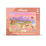 Villager 250 piece puzzle box with a scenic illustration of a woman, horse, and mountains.