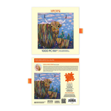Werkeshoppe puzzle packaging with highland cow illustration on a white background