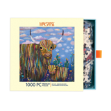 Werkeshoppe puzzle box with colorful highland cow illustration on a white background