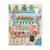 Colorful illustration of a bookmobile with a 'Book Club' sign, surrounded by flowers and a table with books.