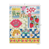 A Paris-themed jigsaw puzzle with a colorful collage design featuring strawberries, the Eiffel Tower, a croissant, flowers, and decorative text, shown with dimension markers of 8 inches by 10 inches on a white background.