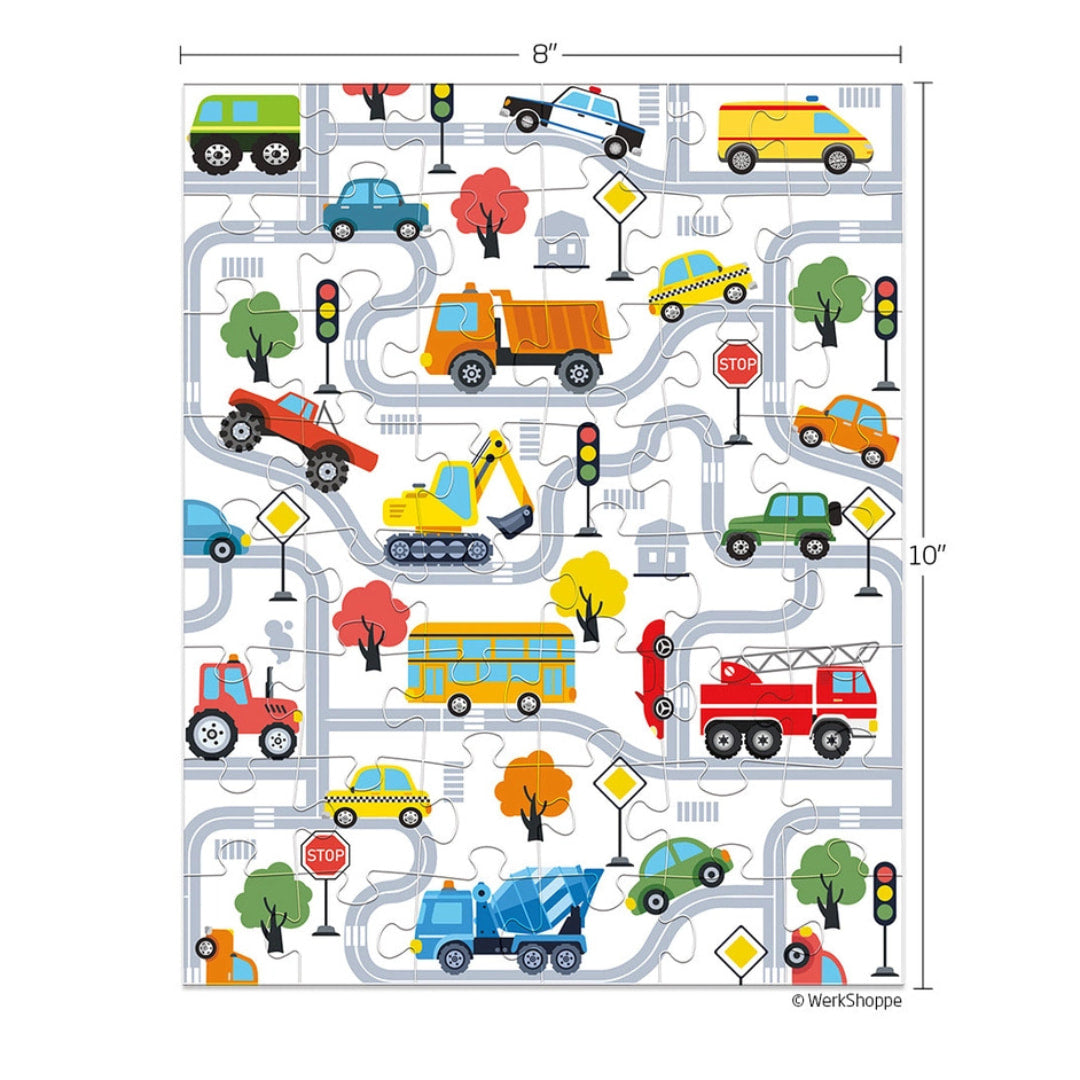 Werkshoppe Puzzles - Trucks And Transportation 48 Piece Puzzle - The Puzzle Nerds 