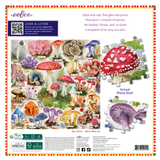 Mushroom-themed puzzle with colorful illustrations on a white background