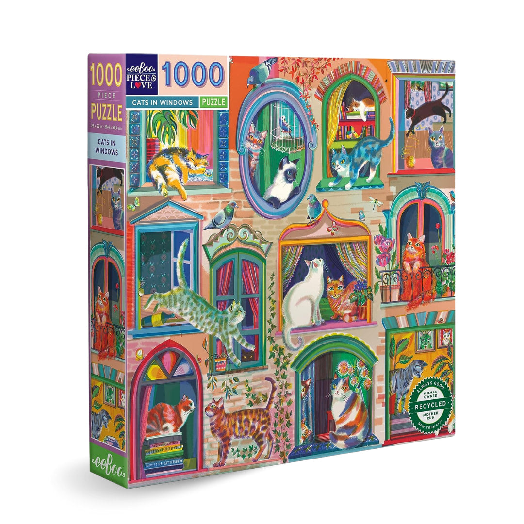 eeBoo - Cats In Window  1000 Piece Puzzle - The Puzzle Nerds 