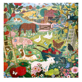 Colorful farm scene with animals and nature elements on a puzzle