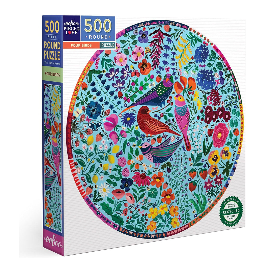eeBoo - Four Birds 500 Piece Round Puzzle - The Puzzle Nerds 