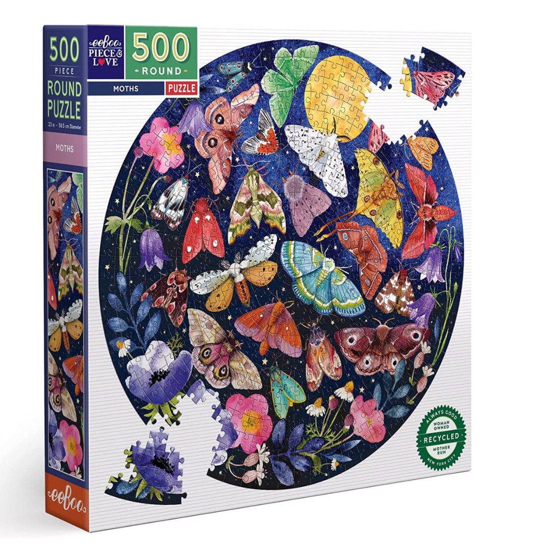 eeBoo - Moths 500 Piece Round Puzzle - The Puzzle Nerds 