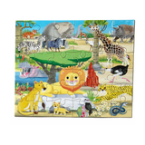 Children's puzzle with cartoon animals on a white background
