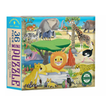 Savannah animals puzzle box with colorful illustration of various animals.