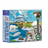 Puzzle box with illustrations of animals in a natural setting on a white background