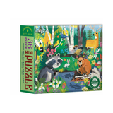 Jigsaw puzzle box with forest animals illustration and 'eeBoo' branding