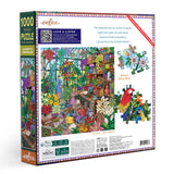 Eeboo 1000 piece puzzle box with colorful illustration of a garden scene