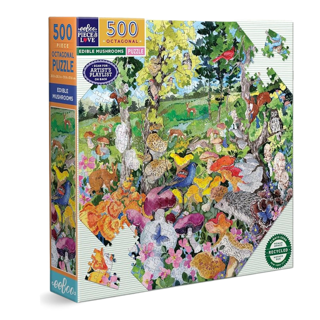 eeBoo Puzzles - Edible Mushrooms 500 Piece Octagon Puzzle - The Puzzle Nerds  