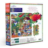 Puzzle box with colorful illustration of a fall apple picking scene and eeBoo branding.