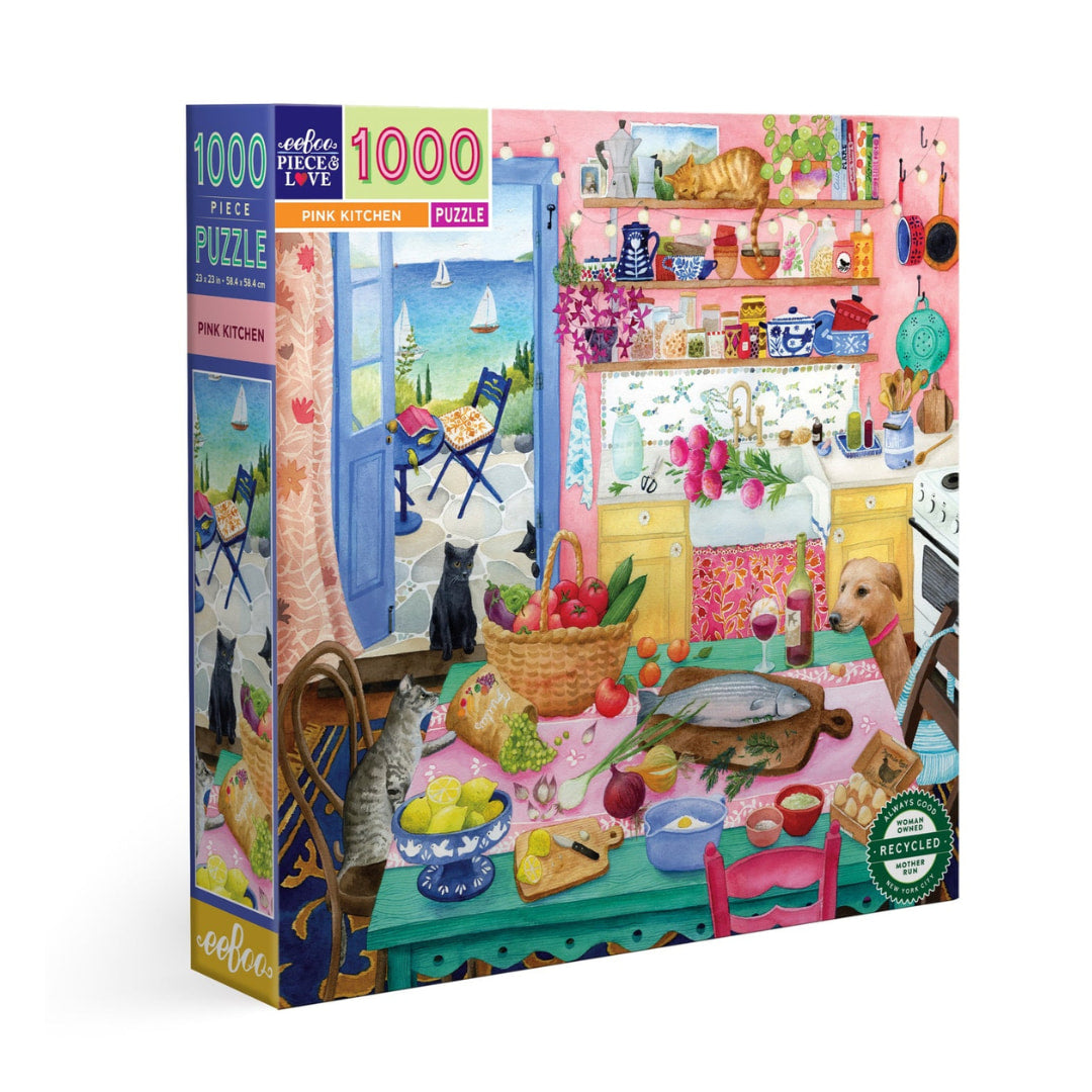 eeBoo Puzzles -  Pink Kitchen 1000 Piece Puzzle - The Puzzle Nerds 