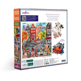 Puzzle box with colorful illustration of a city street scene and people, featuring the eeBoo brand.