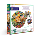Round puzzle packaging with fox illustration on a white background