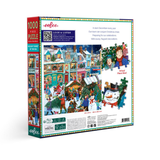 Puzzle box with Christmas village scene and 'eeBoo' branding