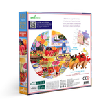 A 500-piece jigsaw puzzle box by eeBoo, titled 'Multicolor Table'. The back of the box features a colorful illustration of a feast with various foods, drinks, and a sailboat, while the side panel shows the brand name and '500 PIECE PUZZLE' in blue.