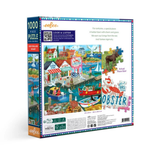 Puzzle box with colorful illustration of a New England harbor scene and 'eeBoo' branding.