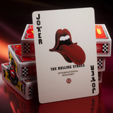 Playing card with Rolling Stones design on a dark background
