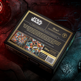 Star Wars: A Multi-Dimensional Puzzle Experience jigsaw puzzle box by theory 11, shown at an angle on a dark, textured surface with dramatic red and blue lighting.