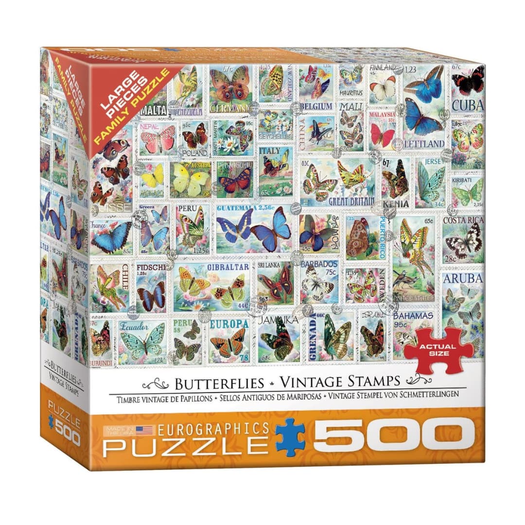 Eurographics - Butterflies Vintage Stamps 500 Piece Puzzle - The Puzzle Nerds
