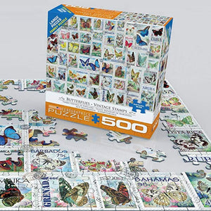 Eurographics - Butterflies Vintage Stamps 500 Piece Puzzle - The Puzzle Nerds