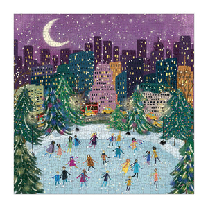 Galison - Merry Moonlight Skaters 500 Piece Foil Puzzle - The Puzzle Nerds