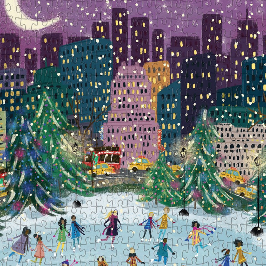 Galison - Merry Moonlight Skaters 500 Piece Foil Puzzle - The Puzzle Nerds