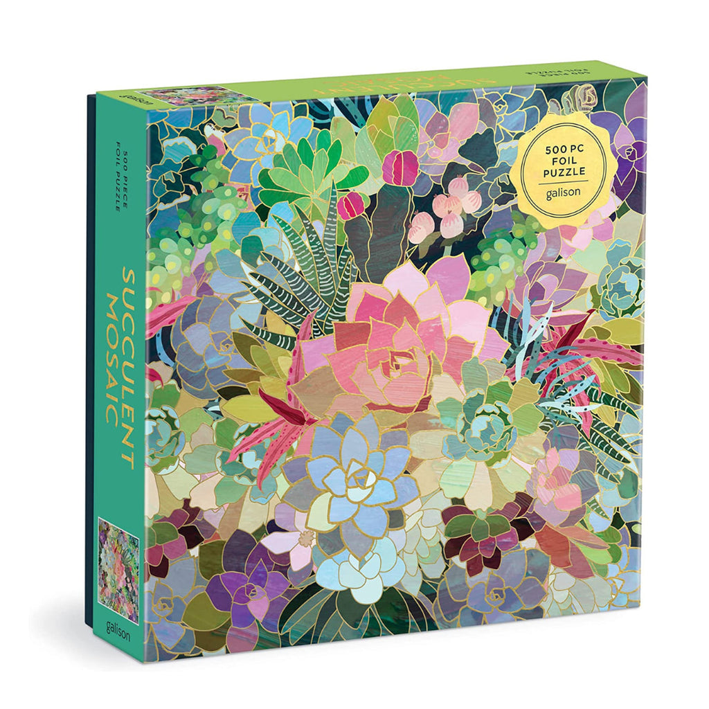 succulent pieces Succulent Mosaic 500 Piece Foil Puzzle – The Puzzle Nerds