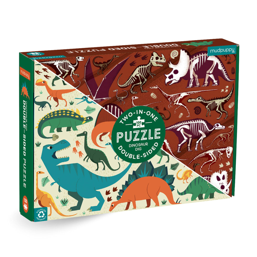Mudpuppy - Dinosaur Dig 100 Piece Double-Sided Puzzle - The Puzzle Nerds